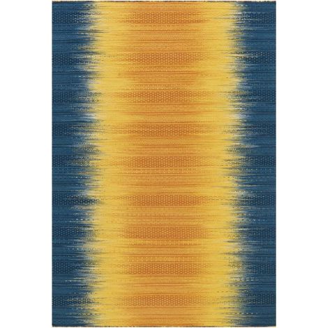Tapis en Laine Fait Main "Sunset" 90x160cm Jaune & Bleu (1/4)