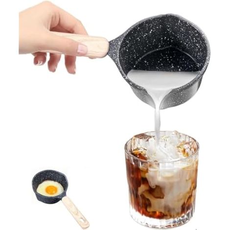 Casserole antiadhésive en pierre médicale de 280 ml avec bec verseur, petite casserole pour soupe, casserole à lait pour plaques vitrocéramiques électriques et cuisinières à gaz (noire) (1/5)