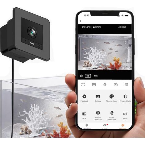 Aquarium Camera, 2K HD 140° Wide Angle WiFi Aquarium Camera, AI Motion Detection Underwater Camera for Reptile Terrarium and Breeding Tank (1/2)