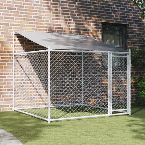 Cage pour chien avec toit et porte gris 2x2x2 m acier galvanisé CFW81464 (1/5)