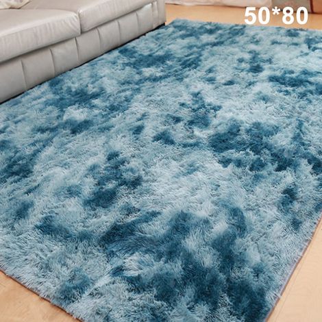 Tapis KZQ pour salon, chambre, chevet, tapis de sol moderne et simple pour la maison, couverture douce multi-usages, bleu paon, 50 x 80 cm (1/5)