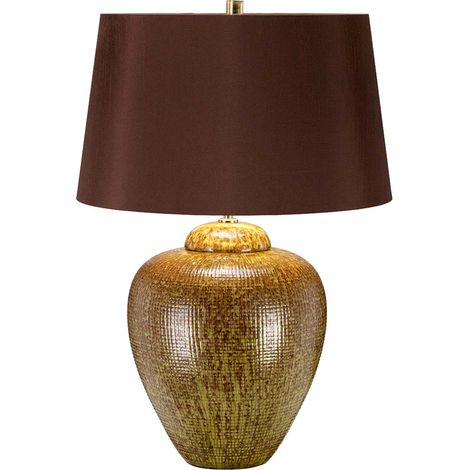 Tischlampe Schreibtischlampe Beistelllampe Keramik Messing H 63,5 cm Grün-Braun (1/2)