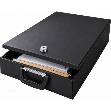 Relaxdays document safe, A4, with lock, 2 keys, carrying handle, HxWxD 7x37x27 cm, black (1/5)