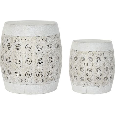 Set de 2 tables d'appoints rondes en métal vieilli coloris blanc / doré -PEGANE- (1/3)