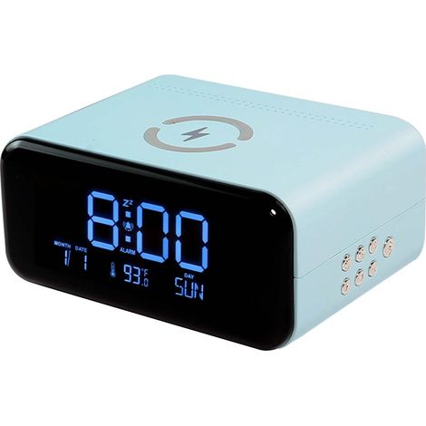 Radio-réveil Intelligent - Haut-parleur Bluetooth - Charge Sans Fil 10 W - Affichage Grand Écran - Lumière Nocturne Chaude Arrière - Mesure de Température - 1 Pièce