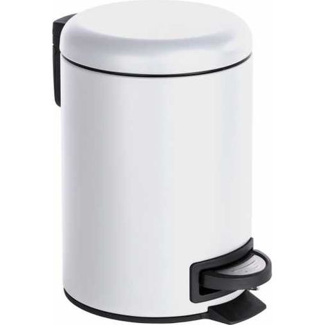 WENKO Pattumiera a pedale Leman, 3L, Piccola Pattumiera per Bagno, Acciaio Opaco, 3L, 17x25x22.5 cm, Bianco