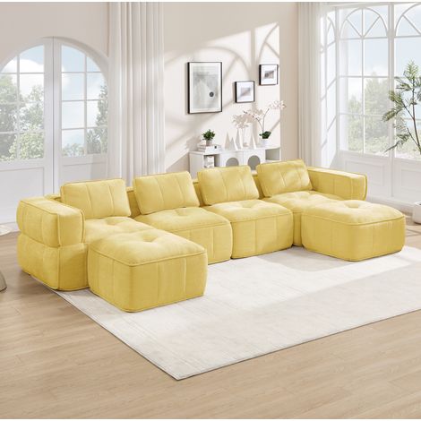 Modulares U-Sofa für 4 Personen, 2 Hocker, ohne Montage, gelb OKMYHOME (1/5)