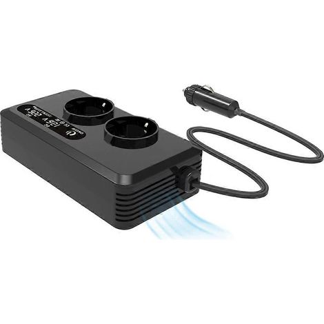 Convertisseur de voiture 200 W, transformateur 12 V CC vers 220 V CA, prises aux normes européennes, port USB Type-C pour charge rapide et prise UE. (1/5)