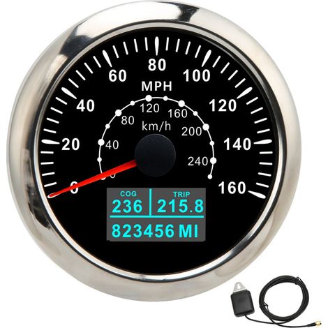 Compteur De Vitesse Gps - 85 Mm - 0 À 160 Mph / 0 À 240 Km/H - Écran Lcd - Étanchéité Ip67 - Pour Voiture Bateau Rv - Tension Dc 9 À 32 V - Unité (1/5)