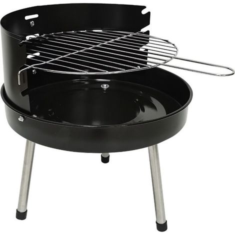 Barbecue a carbonella da tavolo rotondo, regolabile in altezza, in acciaio smaltato con griglia in acciaio inox.