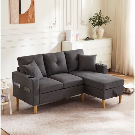 Sofa Chaiselongue Stauraum 175 129 cm Dunkelgrau OKMYHOME (1/5)