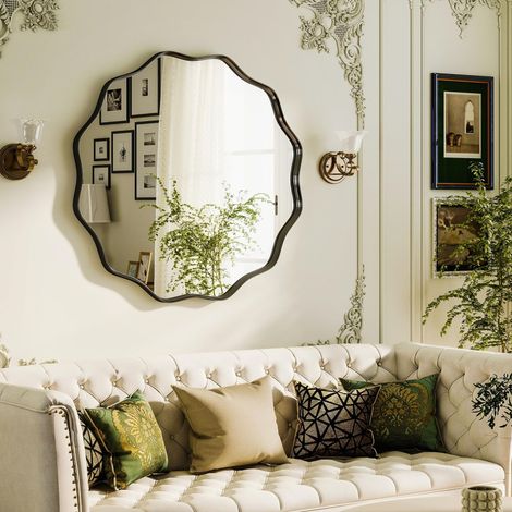 Miroir mural rond de 42 pouces, miroir irrégulier et ondulé (1/5)