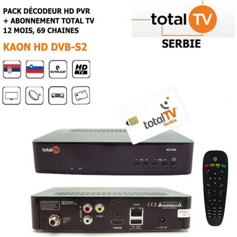 Pack Décodeur Satellite HD PVR Kaon HD DVB-S2 + Abonnement Total Tv 12 mois, 122 Chaines, Serbes, Slovènes et Serbo-Croates (1/5)