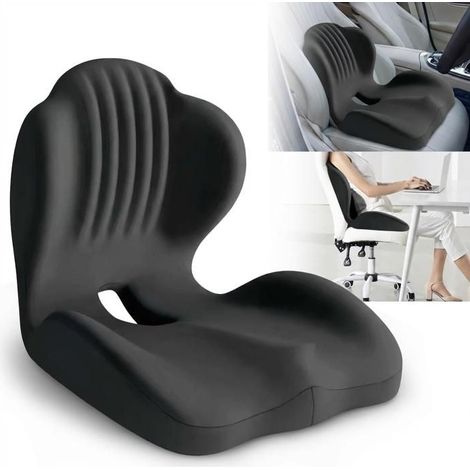 Coussin de Siège et Soutien Lombaire 2 en 1, Mousse à Mémoire de Forme, Ergonomique Orthopédique Coccyx, Pour Bureau Voiture - Noir (1/5)