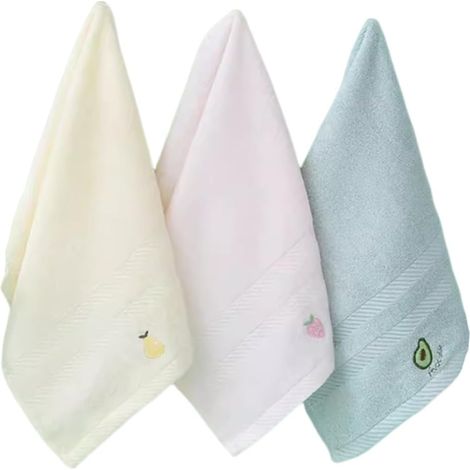 3 pièces Lot de Serviettes Garçon Fille Fibre de et Absorbantes Débarbouillettes Garçon Fille avec Broderie Fruits Colorés Serviettes Visage Multifonctions Jaune Poire Rose Fraise (1/5)