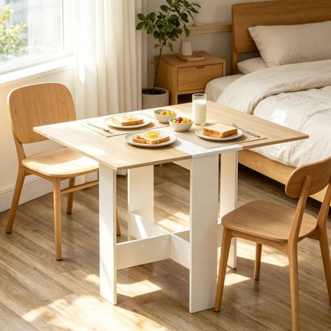 Table pliante bicolore chêne et blanc, compacte et multifonction, pour cuisine, salon ou bureau, en MDF 1,5 cm (1/5)