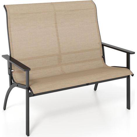 GOPLUS Banc de Jardin 2 Personnes, Chaise Adirondack Double Incliné et Accoudoirs, Fauteuil Double Places, Charge 400 kg, Métallique Respirant pour Balcon, Terrasse, 120 x 81 x 106 CM (1/5)