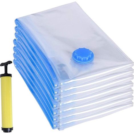 Bolsas de envasado al vacío para ropa, almacenamiento por compresión, reutilizables para ropa, edredones, ropa de cama, almohadas, bolsas de almacenamiento con bomba manual para viajes, 70x50cm, paque (1/5)
