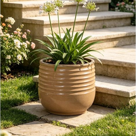 Vaso da fiori in ceramica 34,6x34,6x31 cm marrone chiaro lucido per piante grandi – MEUBLIV (1/5)