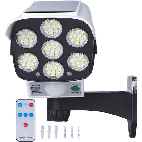 Lumière murale solaire 77LED avec détecteur de mouvement, projecteur étanche pour jardin, allée, extérieur, éclairage de rue solaire (1/5)