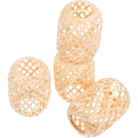 Lot de 4 Abat-jour Lanternes Mini en Bambou Tressé, Beige  Format Compact, Installation Facile, Usage Chambre et Fête, Décoratif pour Intérieur, Style Élégant [Classe énergétique A]