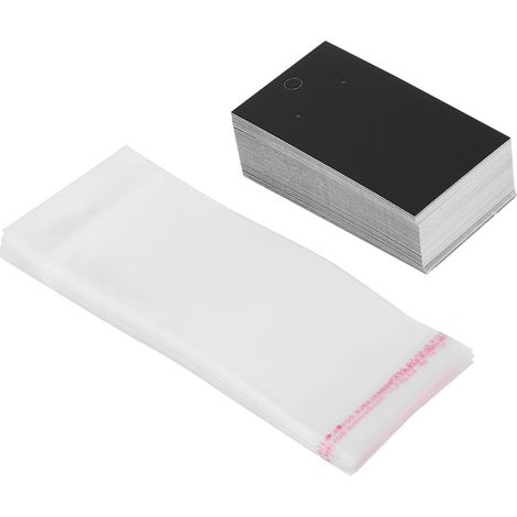 100 cartes de présentation pour boucles d'oreilles noires avec sachets autocollants, lot de 100 pièces (1/5)
