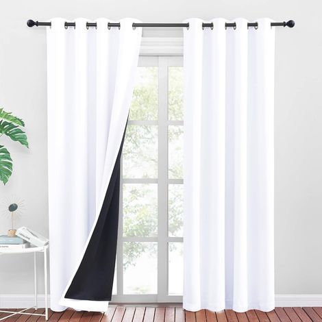 Rideau Occultant Blanc - Rideaux 100% Lumière Bloquer Isolation Thermique Anti Froid Draperies à Oeillets pour Chambre/Salon Décoration de Fenêtre, 2 Pièces, Largeur 140x240cm Hauteur (1/5)