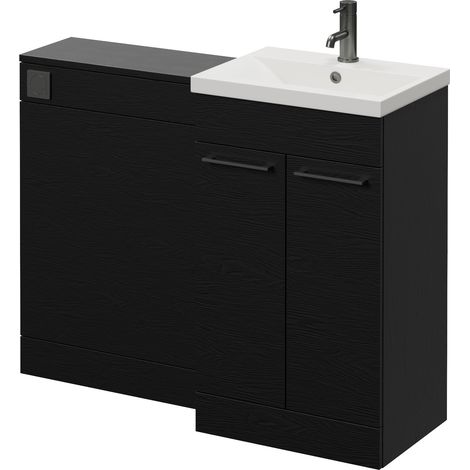 Napoli 390 Cento Nero Oak 1100mm 2 Door Vanity Unit Toilet Suite with Glide Basin - 1100mm - Gunmetal Grey 160mm HandleWithout Kingston Toilet Pan
