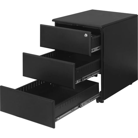 Armoire de bureau mobile en acier avec 3 tiroirs verrouillables et roulettes, 52,4 x 54 x 39 cm, noir (1/4)