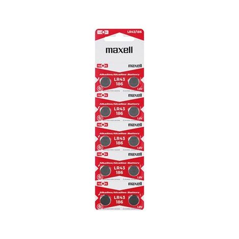 Blister de 10 piles bouton alcalines Maxell LR43