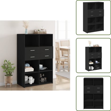 Buffet haut noir 80x42,5x124 cm bois d'ingénierie - Buffet Design Moderne - Buffet Noir - Buffet Rangement - Meuble Salon - Meuble Chambre (1/5)