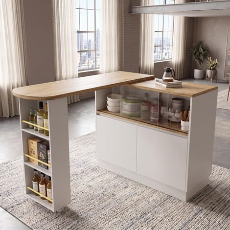FurnitureR White 360 Degree Rotating Bar Table 90x45x100cm Storage (1/5)