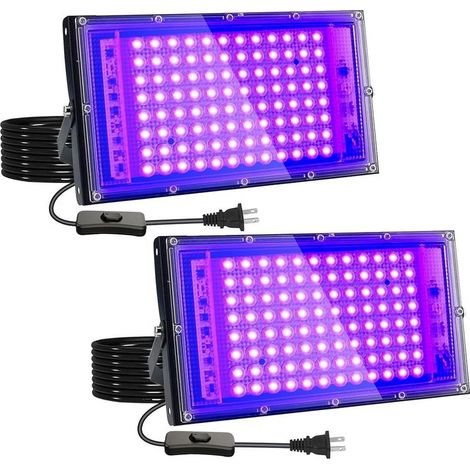 2er-Pack 100-W-UV-LED-Lampen – IP65 wasserdicht – Schwarzlicht für Veranstaltungen – 120°-Reflektor für optimale Ausleuchtung (1/5)