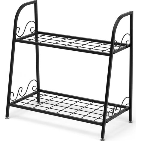 Estantería para plantas de 2 niveles 63 x 30,5 x 61,5 cm estructura estable y versátil estilo moderno hierro negro 200021086