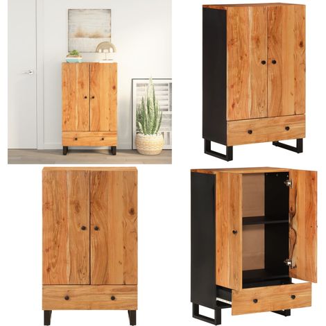 Buffet haut avec tiroir 60x33x100cm bois massif d'acacia et fer - Buffet Industriel - Meuble Rangement - Acacia Massif - Commode - Mobilier Salon - Home & Living (1/5)