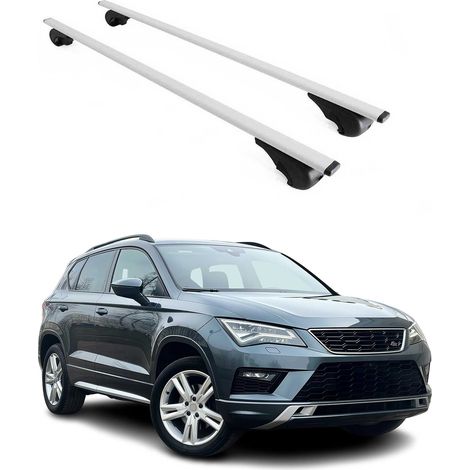 OMAC Barres de toit pour Seat Ateca 2016-2026 – TÜV / DIN 75302:2019 – Antivol inclus – Charge max 75 kg – 2 barres Argent (1/4)