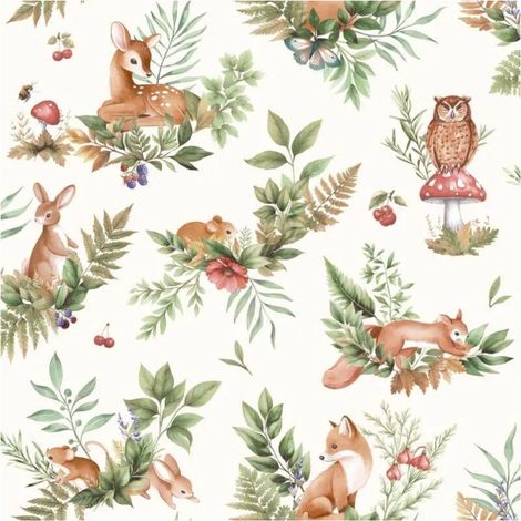 Holden Decor Forest Friends Cream Multi Wallpaper Nursery Paste The Paper
