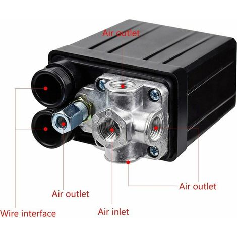 Pressostat de Compresseur d'Air avec 4 Sorties 90-120 PSI 240 V Commutateur de Pression Vanne de Contrôle Pièces pour Compresseur (1/3)