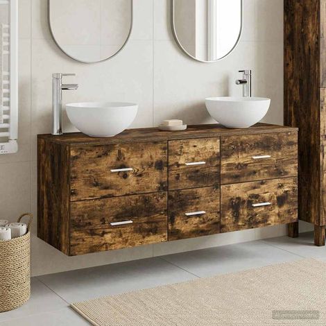 vidaXL Set di Armadi da Bagno 3 pz Rovere Fumo 129 x 35 x 80 cm (1/5)