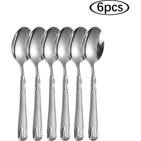(6 pièces cuillère à café) Ensemble de couverts en acier inoxydable couleur blé comprenant un couteau à steak, une fourchette, une cuillère, une cuillère à dessert et une fourchette à fruits. (1/5)