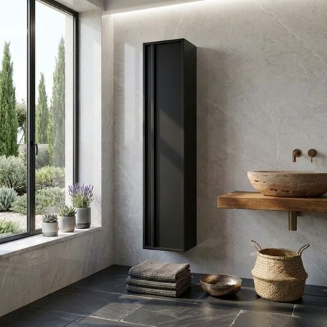 Colonna Bagno Sospesa 140 cm con Anta Reversibile Nero Satinato – Urban
