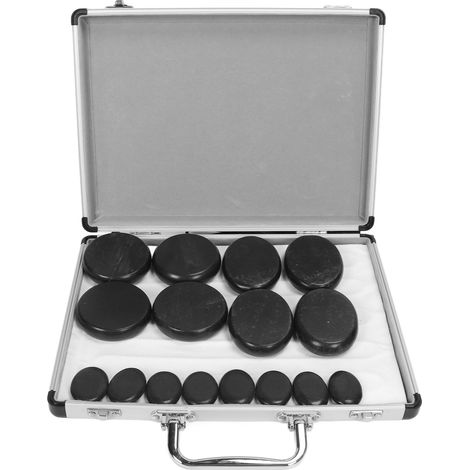 16 pierres de massage chauffantes, thérapie thermique anti-douleur, chauffe sans eau, galets lisses, coffret aluminium, 220V prise UE (1/5)