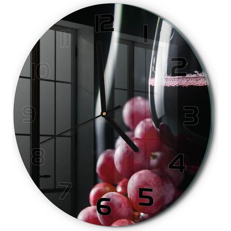 Horloge Murale Ronde Chambre Bureau Verre Silencieuse Design Moderne Élégant Raisins et vin fi 30 cm (1/5)