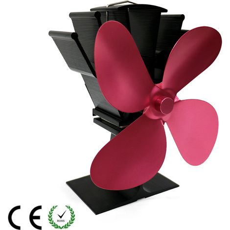 Ventilatore silenzioso a 4 pale in alluminio, alimentato a calore, ideale per stufe a legna, camini e caminetti (rosso rosato) (1/5)