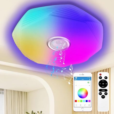 Plafonnier Led - 48 W - Dimmable - Bluetooth - RGB - Diamètre 39 Cm - Hauteur 8 Cm - Acrylique Fer - 3000 K À 6500 K - Télécommande Et Appli Incluse - 1 Pièce