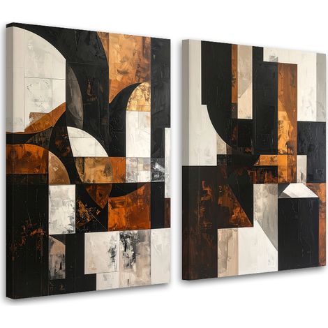 Tableaux sur toile lot  Abstraction géométrique marron 2 x 20x30
