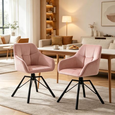 Chaises de salle à manger pivotantes lot de 2, avec accoudoirs, velours rose et métal HAVRYA (1/5)