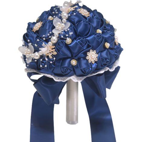 Brautstrauß aus künstlichen Rosen für Braut und Brautjungfern, zweifarbig im Wald-Stil (Marineblau). (1/2)