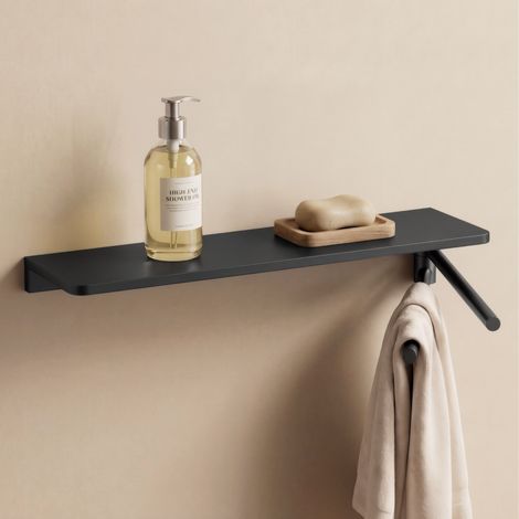 doporro Support de Rangement en Alliage d'Aluminium Étagère Rangement Murale Gris à Poser à Susprendre Porte-Serviettes pour Salle de Bain Cuisine Chambre 400×110 MM Reglo-19 (1/5)