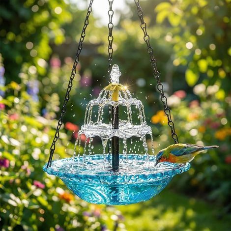 Fontaine Solaire Suspendue pour Jardin, Abreuvoir Oiseaux avec Cascade, Attire Colibris, Installation Facile, Économie d'Énergie